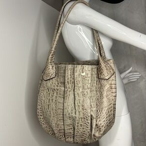 Lodis Croc Embossed Gray Beige Double Handle Tote Shoulder Bag